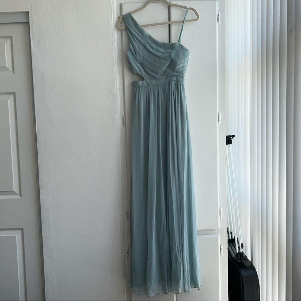 Light blue BCBG one shoulder cut out dress